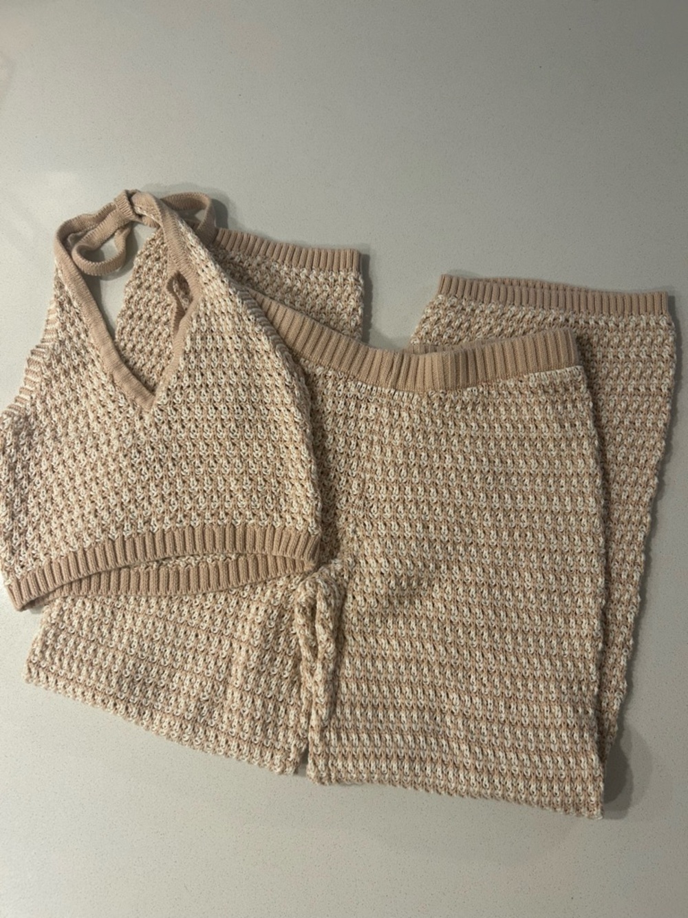 Lulu's Beige Knit Two-Piece Halter Set